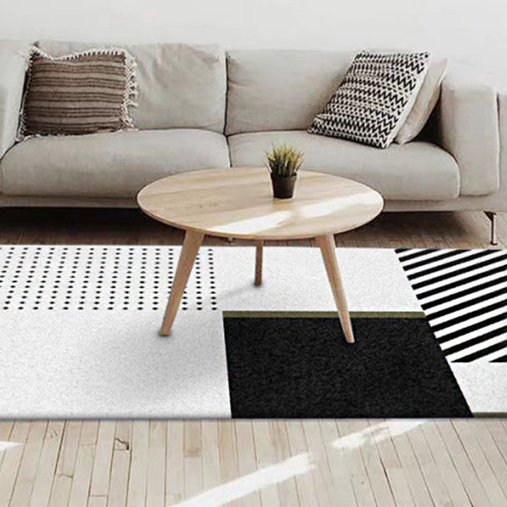 Nordic Modern Teppich in Schwarz und Weiß geometrisches Punktmuster gestreifter Teppich Polyester waschbarer Teppich für die Wohnkultur
