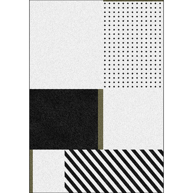 Nordic Modern Teppich in Schwarz und Weiß geometrisches Punktmuster gestreifter Teppich Polyester waschbarer Teppich für die Wohnkultur