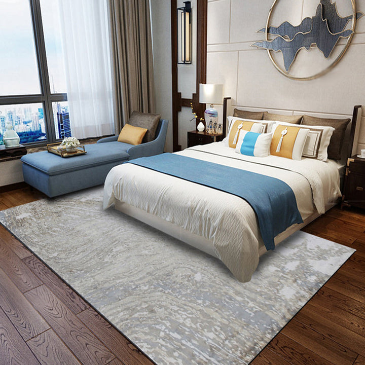 Grau Schlafzimmer Teppich Modern Abstrakt Zementmuster Bereichsteppich Polyester Waschbar Fleckenbeständiger Teppich