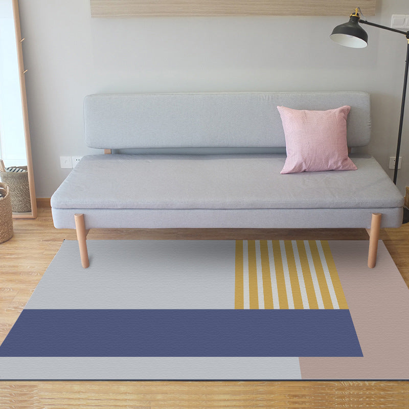 Einfacher moderner Teppich in grau und blauem Farbbalkenmuster Teppich aus Polyester haustierfreundlicher Teppich für die Wohnkultur