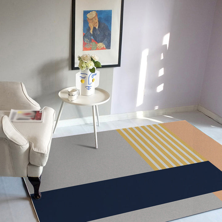 Einfacher moderner Teppich in grau und blauem Farbbalkenmuster Teppich aus Polyester haustierfreundlicher Teppich für die Wohnkultur
