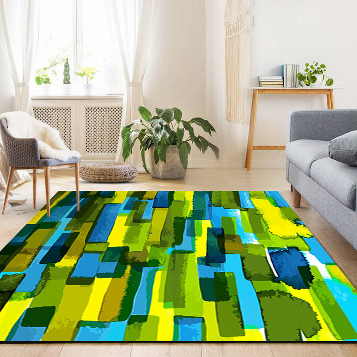 Moderner Teppich für das Wohnzimmer im grünen abstrakten Muster, Polyester, rutschfeste Unterseite, Teppich für den Bereich