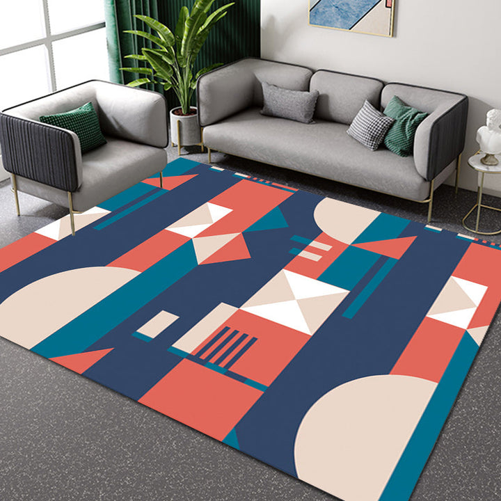 Orange und Blau Schlafzimmer Teppich Moderner Farbblockmuster Bereichsteppich Polyester Fleckenresistenter Teppich
