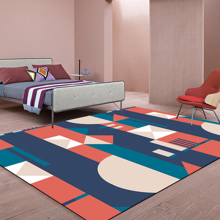 Orange und Blau Schlafzimmer Teppich Moderner Farbblockmuster Bereichsteppich Polyester Fleckenresistenter Teppich