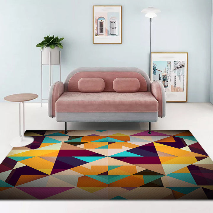 Moderner Wohnzimmerteppich Bunter geometrischer Diamantdruck Teppich Polyester rutschfester waschbarer Teppich