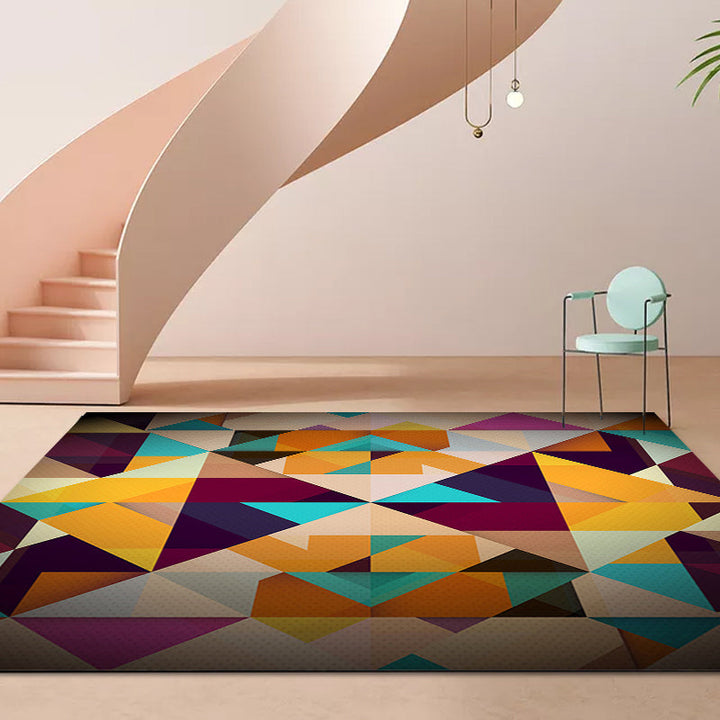Moderner Wohnzimmerteppich Bunter geometrischer Diamantdruck Teppich Polyester rutschfester waschbarer Teppich