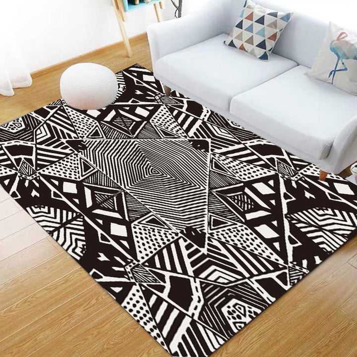 Nordic Modern Teppich mit Schwarz Linien Punktmuster Teppich Polyester Maschinenwaschbar Teppich für Wohnkultur
