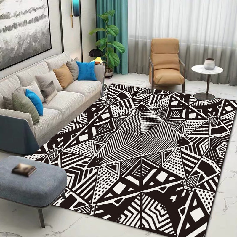 Nordic Modern Teppich mit Schwarz Linien Punktmuster Teppich Polyester Maschinenwaschbar Teppich für Wohnkultur