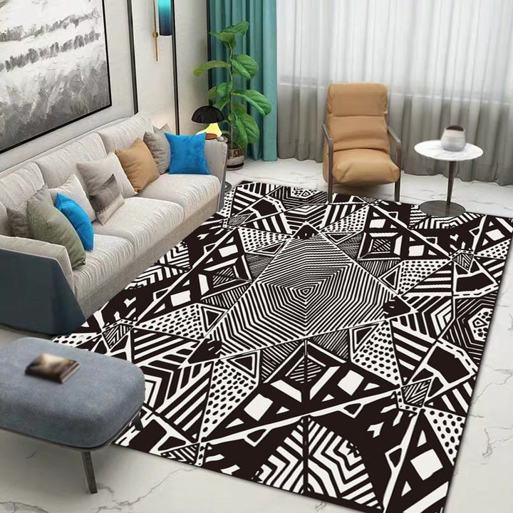 Nordic Modern Teppich mit Schwarz Linien Punktmuster Teppich Polyester Maschinenwaschbar Teppich für Wohnkultur