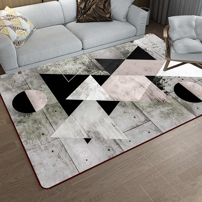 Grau Schlafzimmer Teppich Modern Farbblock Geometrisches Muster Teppich Polyester Rutschfeste Rückseite Teppich