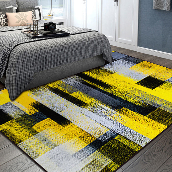 Schwarzer und gelber Schlafzimmerteppich moderner abstrakter Malerei-Musterteppich Polyester waschbarer Teppich