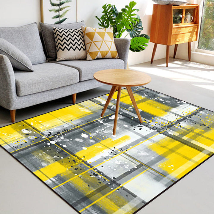 Schwarzer und gelber Schlafzimmerteppich moderner abstrakter Malerei-Musterteppich Polyester waschbarer Teppich