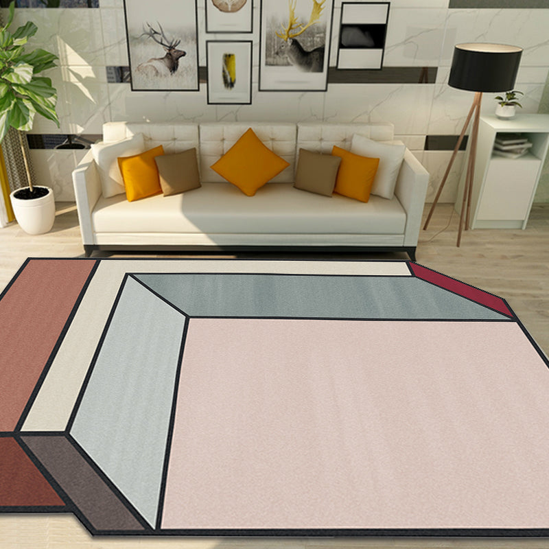 Neuheit Wohnzimmer Unregelmäßig Teppich Pink Farbblock Würfel Druck Teppich Polyester Fleckenresistenter Teppich