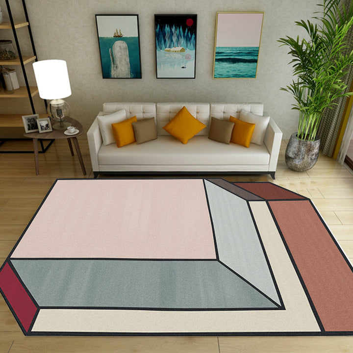 Neuheit Wohnzimmer Unregelmäßig Teppich Pink Farbblock Würfel Druck Teppich Polyester Fleckenresistenter Teppich