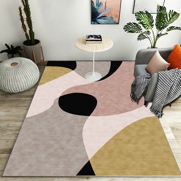 Stylischer Farbblock geometrisches Muster Teppich Polyester modernistischer Teppich haustierfreundlicher rutschfester Rücken Teppich für das Wohnzimmer