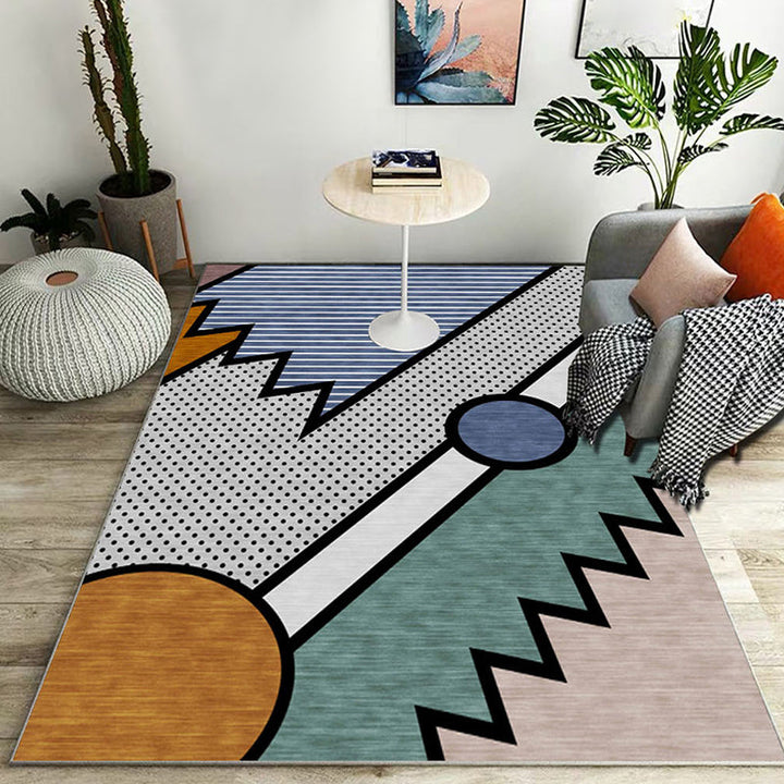 Stylischer Farbblock geometrisches Muster Teppich Polyester modernistischer Teppich haustierfreundlicher rutschfester Rücken Teppich für das Wohnzimmer
