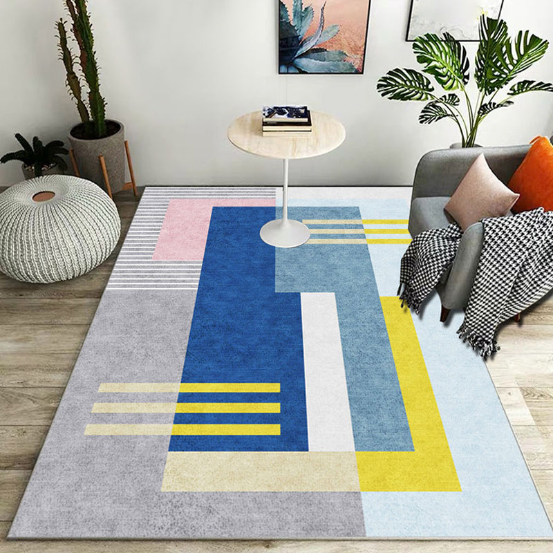 Stylischer Farbblock geometrisches Muster Teppich Polyester modernistischer Teppich haustierfreundlicher rutschfester Rücken Teppich für das Wohnzimmer