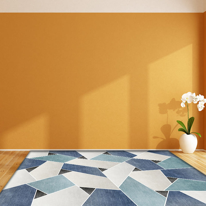 Einzigartiger geometrischer Musterteppich Blau und Grün Moderner Teppich Polyester Waschbar Haustierfreundlicher rutschfester Teppich für das Wohnzimmer