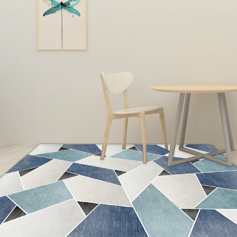Einzigartiger geometrischer Musterteppich Blau und Grün Moderner Teppich Polyester Waschbar Haustierfreundlicher rutschfester Teppich für das Wohnzimmer