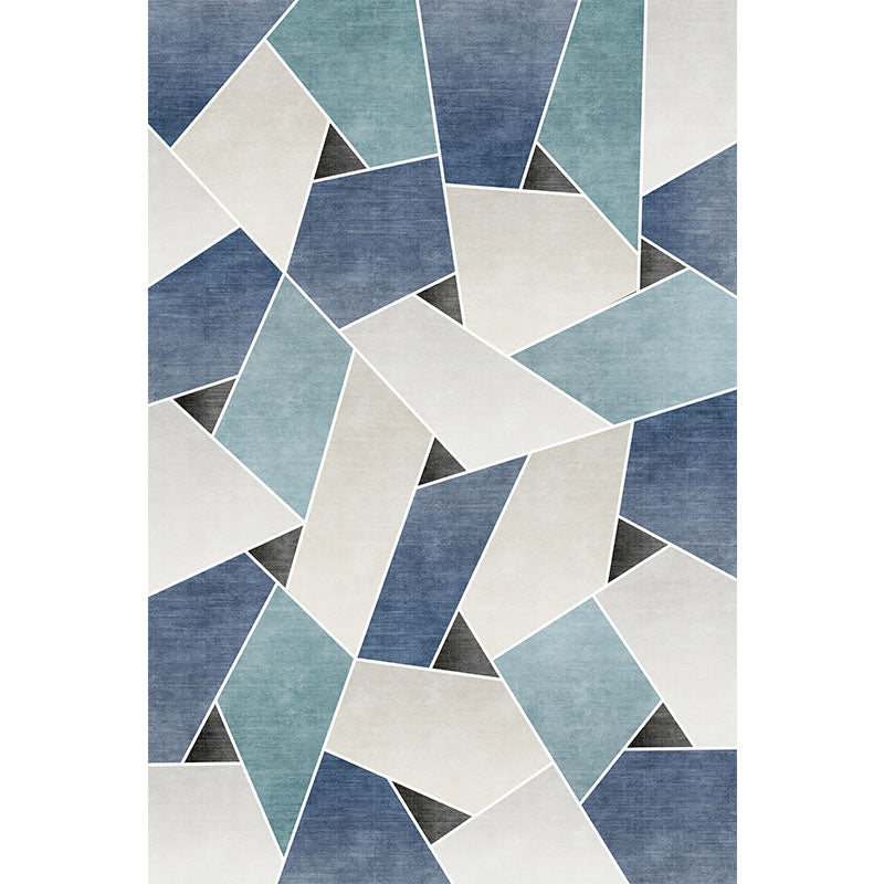 Einzigartiger geometrischer Musterteppich Blau und Grün Moderner Teppich Polyester Waschbar Haustierfreundlicher rutschfester Teppich für das Wohnzimmer