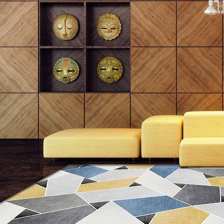 Einzigartiger geometrischer Musterteppich Blau und Grün Moderner Teppich Polyester Waschbar Haustierfreundlicher rutschfester Teppich für das Wohnzimmer
