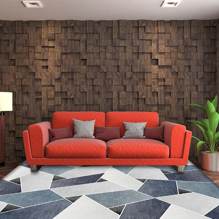 Einzigartiger geometrischer Musterteppich Blau und Grün Moderner Teppich Polyester Waschbar Haustierfreundlicher rutschfester Teppich für das Wohnzimmer