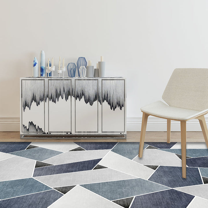 Einzigartiger geometrischer Musterteppich Blau und Grün Moderner Teppich Polyester Waschbar Haustierfreundlicher rutschfester Teppich für das Wohnzimmer