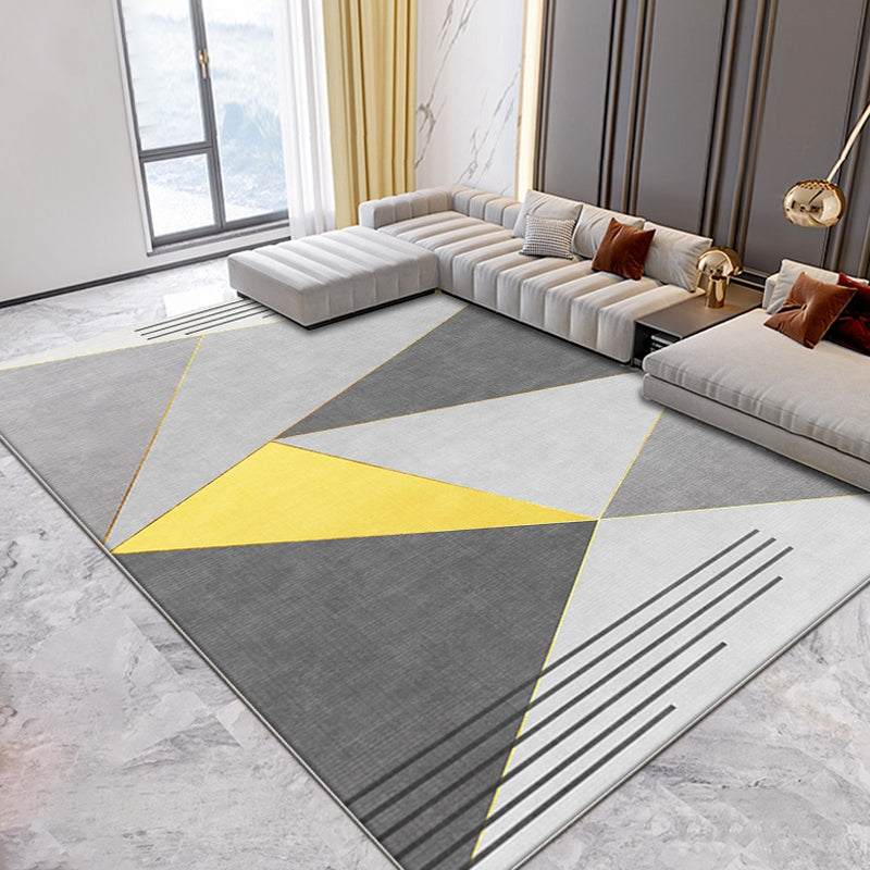 Neuer geometrischer Musterteppich gelb und grau moderner Teppich Polyester waschbar haustierfreundlicher rutschfester Teppich für das Wohnzimmer