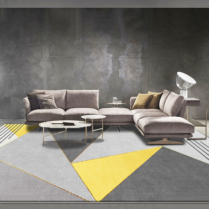 Neuer geometrischer Musterteppich gelb und grau moderner Teppich Polyester waschbar haustierfreundlicher rutschfester Teppich für das Wohnzimmer