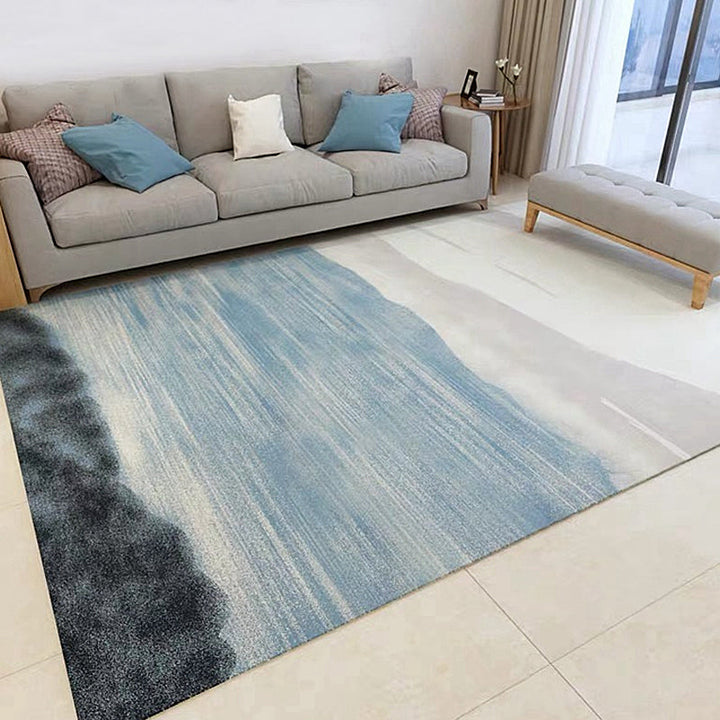 Grau und Blau Modernistischer Teppich Polyester Abstrakter Teppich Haustierfreundlich Waschbar Rutschfeste Rückseite Teppich für das Wohnzimmer