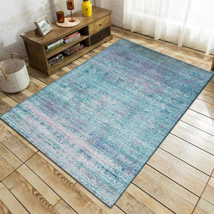 Einfacher abstrakter Teppich Blau Moderner Teppich Polyester Waschbar Haustierfreundlicher rutschfester Teppich für das Wohnzimmer