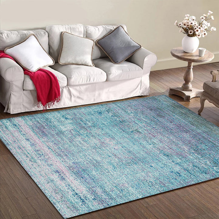 Einfacher abstrakter Teppich Blau Moderner Teppich Polyester Waschbar Haustierfreundlicher rutschfester Teppich für das Wohnzimmer