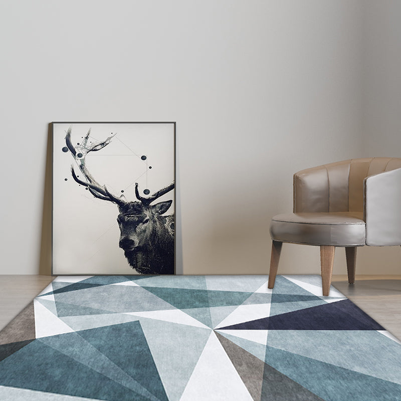 Elegante geometrische Muster Teppich blau Polyester Teppich waschbar haustierfreundlich rutschfester Teppich für das Wohnzimmer