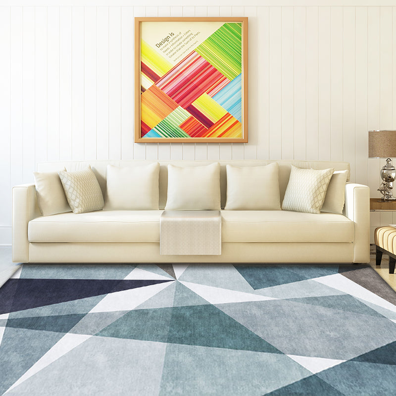 Elegante geometrische Muster Teppich blau Polyester Teppich waschbar haustierfreundlich rutschfester Teppich für das Wohnzimmer