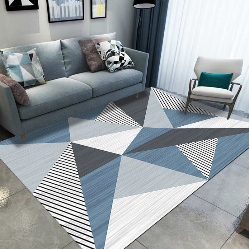 Blauer und grauer modernistischer Teppich Polyester geometrisches und gestreiftes Muster Teppich tierfreundlich waschbar rutschfester Matten Teppich für das Wohnzimmer