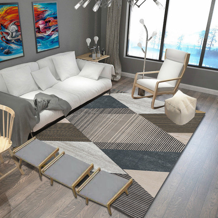 Einzigartiger mehrfarbiger gestreifter Teppich mit geometrischem Muster aus Polyester Moderner Teppich Haustierfreundlicher rutschfester Rücken Teppich für das Schlafzimmer