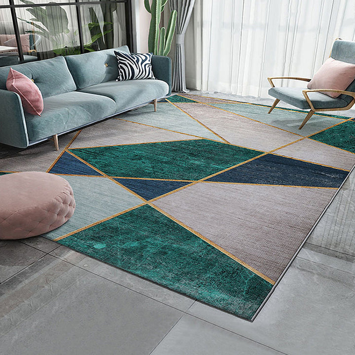 Einzigartiger mehrfarbiger gestreifter Teppich mit geometrischem Muster aus Polyester Moderner Teppich Haustierfreundlicher rutschfester Rücken Teppich für das Schlafzimmer