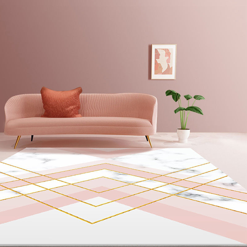 Nordisches geometrisches Musterteppich Grün und Pink Polyester Teppich Waschanlage haustierfreundlich rutschfester Teppich für das Wohnzimmer