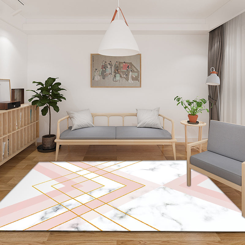 Nordisches geometrisches Musterteppich Grün und Pink Polyester Teppich Waschanlage haustierfreundlich rutschfester Teppich für das Wohnzimmer