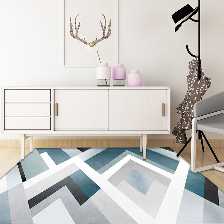 Einzigartiger geometrischer Musterteppich Blau und Weiß Moderner Teppich Polyester Waschbar Haustierfreundlich Rutschfester Teppich für das Wohnzimmer