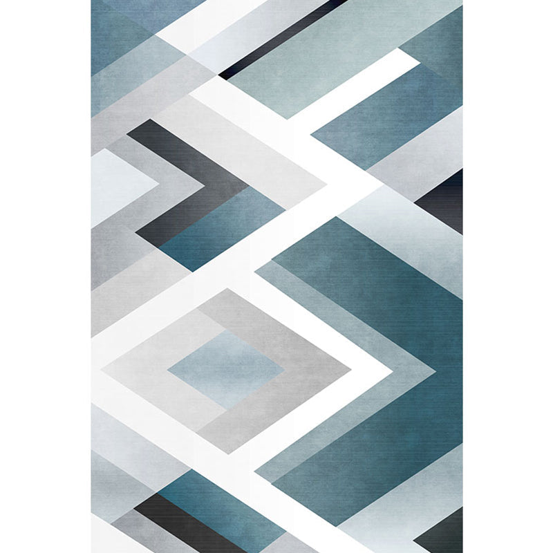 Einzigartiger geometrischer Musterteppich Blau und Weiß Moderner Teppich Polyester Waschbar Haustierfreundlich Rutschfester Teppich für das Wohnzimmer