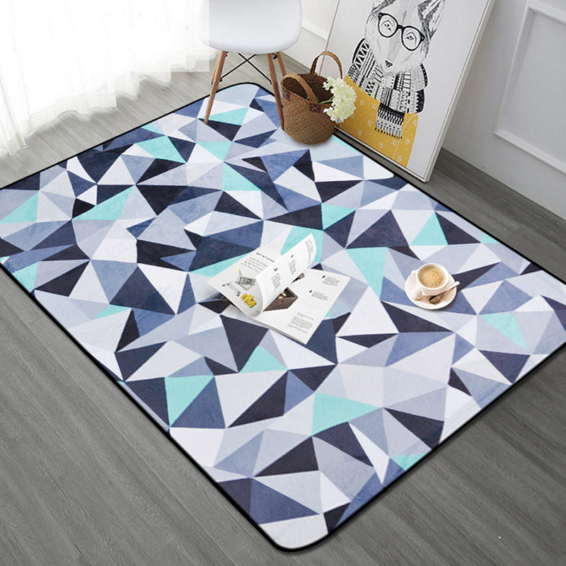 Funky Geometrisches Muster Teppich Blau Modernist Teppich Polyester Waschbar Haustierfreundlich Rutschfester Teppich für das Wohnzimmer