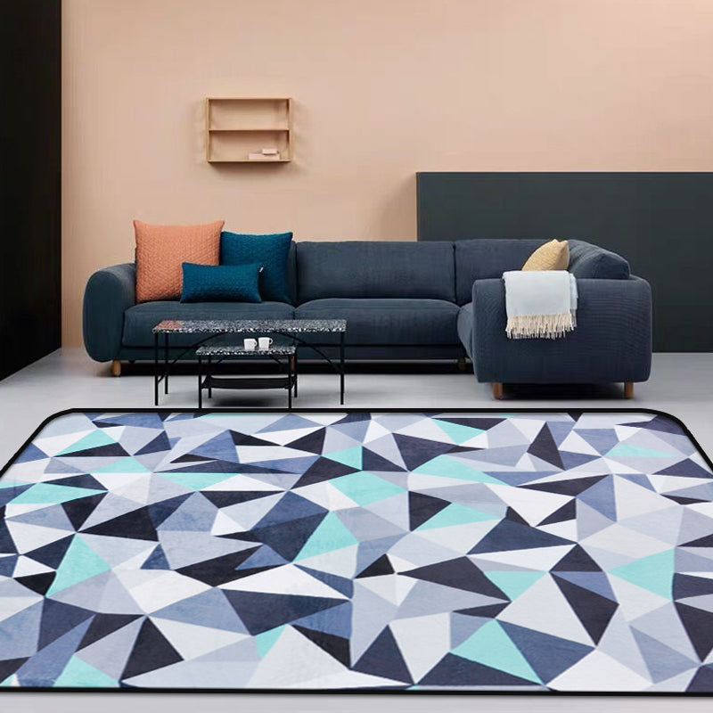 Funky Geometrisches Muster Teppich Blau Modernist Teppich Polyester Waschbar Haustierfreundlich Rutschfester Teppich für das Wohnzimmer