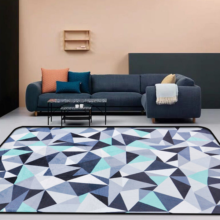 Funky Geometrisches Muster Teppich Blau Modernist Teppich Polyester Waschbar Haustierfreundlich Rutschfester Teppich für das Wohnzimmer