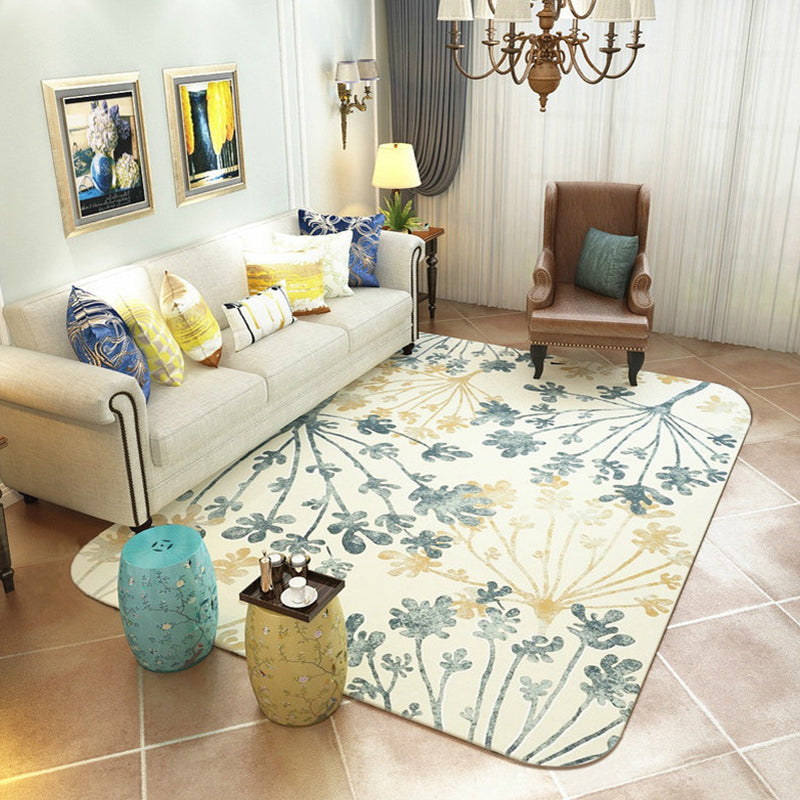 Moderner Blätter Muster Teppich Grün und Beige Polyester Teppich Waschbar Haustierfreundlich Rutschfester Teppich für das Wohnzimmer