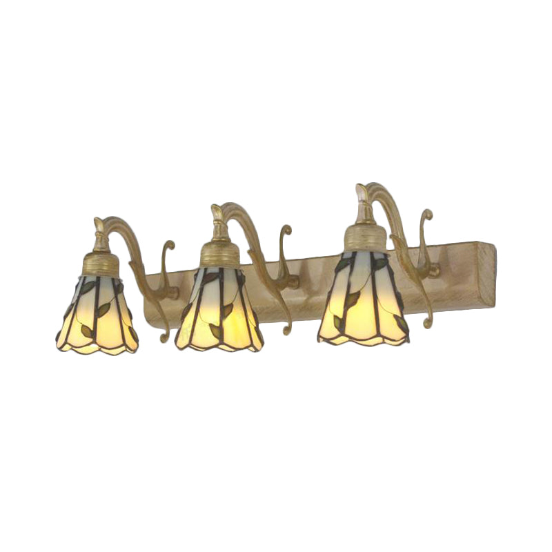 3 Köpfe Blatt Vanity Licht Rustikaler Loft Buntglas Makeup Spiegel Licht mit Linearer Rückwandplatte