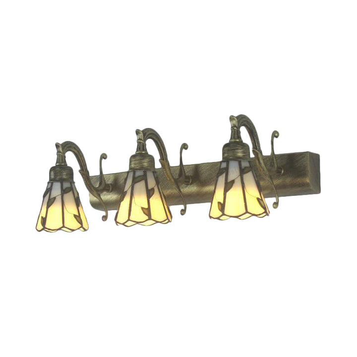 3 Köpfe Blatt Vanity Licht Rustikaler Loft Buntglas Makeup Spiegel Licht mit Linearer Rückwandplatte