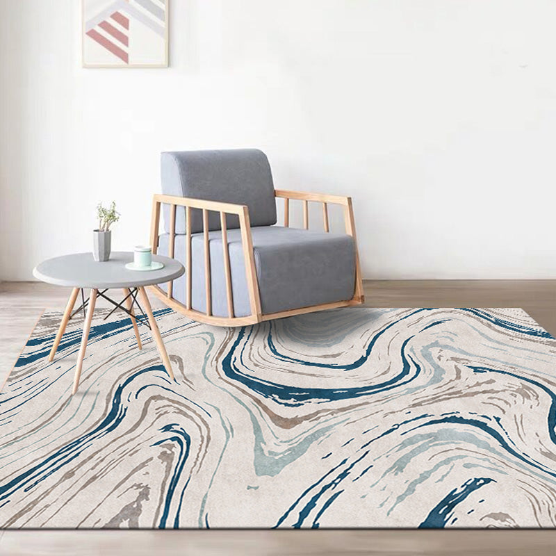 Stylischer Modernismus Teppich Mehrfarbig Aquarell und Wirbel gestreiftes Muster Teppich Haustierfreundlich Rutschfest Waschbarer Teppich für Dekoration