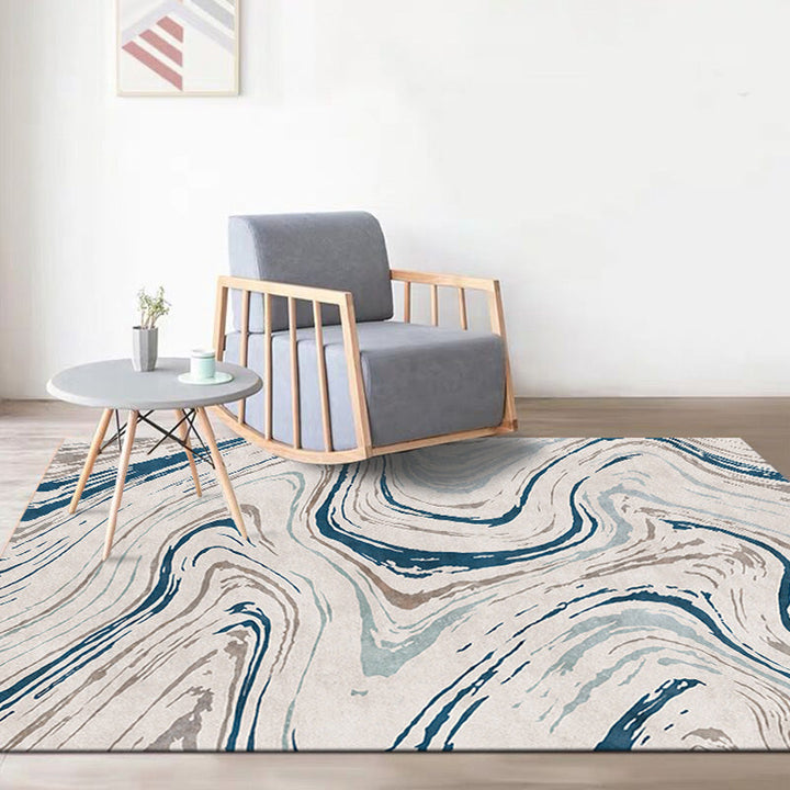 Stylischer Modernismus Teppich Mehrfarbig Aquarell und Wirbel gestreiftes Muster Teppich Haustierfreundlich Rutschfest Waschbarer Teppich für Dekoration