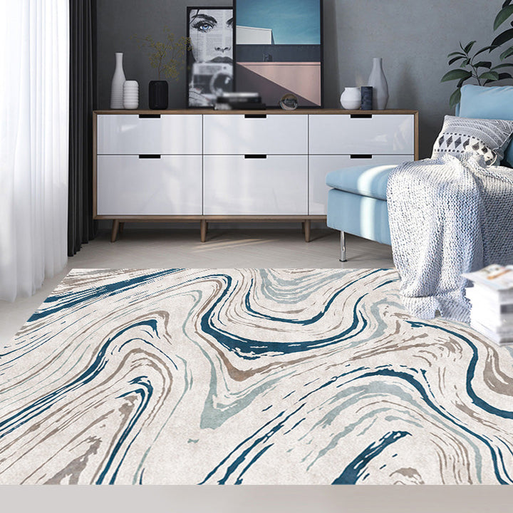 Stylischer Modernismus Teppich Mehrfarbig Aquarell und Wirbel gestreiftes Muster Teppich Haustierfreundlich Rutschfest Waschbarer Teppich für Dekoration